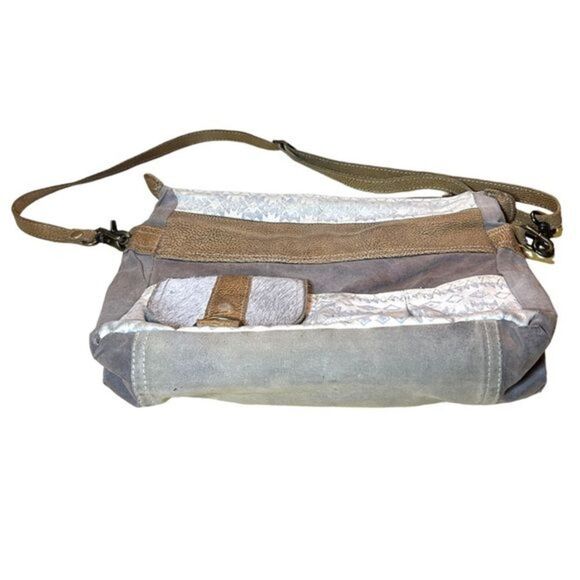 Myra Bag Tribe Strip Upcycled Canvas & Leather Aztec Crossbody Shoulder Purse - Picture 10 of 14